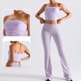 Nowy nici opakowany w klatce piersiowej Slim Fit Górna z boku Fold Joga Bra Fitness Suit