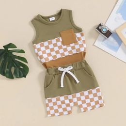 Clothing Sets Baby Boys Shorts Set Sleeveless Tank Top With Elastic Waist Plaid Summer Outfit