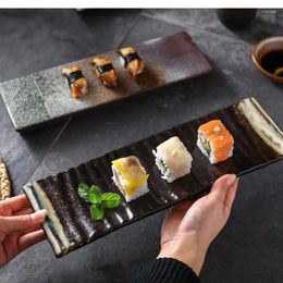 Plates Creative Personality Rectangular Sushi Plate Japanese Cuisine Tableware Retro Ceramic Long Flat Dish Restaurant