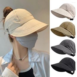 Wide Brim Hats Solid Color Face Mask Hook Design Hat Outdoor Beach Fisherman Empty Top Adjustable Cap Hollow Sun Visors