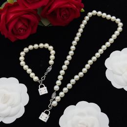 NEW designed Lock Pearl Saturn plendant women necklace crystal-encrusted orb safety pin motif Wedding jewelry sets Designer Jewelry N0239