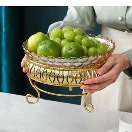 Plates Living Room Creative Candy Storage Household Items Glass Fruit Tray Metal Stands Home Round High Foot Snack Trays