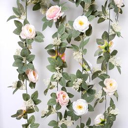 Decorative Flowers 190cm Rose Artificial Garland Fake Vine For Home Room Decor Garden Wedding Arch Outdoor Decoration Wall