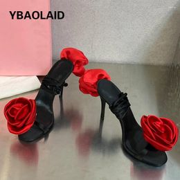 Sandals Runway Style Ladies Summer Sandal Beautiful Rose Flower Ankle Strappy Open Toe Thin High Heel Sexy Party Wedding Footwear Female