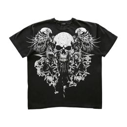 Tshirt Tshirt American Retro Gothic Skull для мужчин Женщины хип -хоп круглой шеи негабаритная уличная одежда 240402