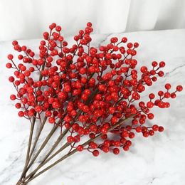 Decorative Flowers Simulated Red Holly Fruit Branch Artificial Plants Christmas Party Home Decoration Fake Berry Desktop Arrangement