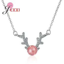 Chains Wedding Party Women 925 Sterling Silver Strawberry Crystal Charms Antler Necklace Chain Breif Pendant Choker Bujioux Gift