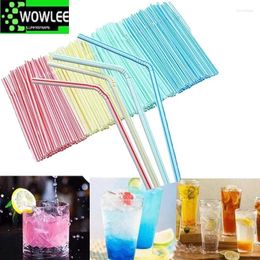 Disposable Cups Straws 500Pc Flexible Plastic Striped Multi Coloured Long Bendable Mixed Straw Reusable Party Supplies Bar Accessories