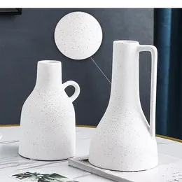 Vases Creative White Ceramic Vase Handmade Dot Pattern Flower Arrangement Hydroponics Handicraft Ornaments