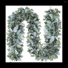 Decorative Flowers Faux Mixed Eucalyptus Leaves And 's Ear Garland Artificial Greenery In Grey Green For Farmhouse