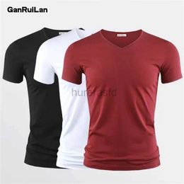 Men's T-Shirts 2024 New Mens T Shirt Pure Colour V Collar Short Sleeved Tops Tees Men T-Shirt Black Tights Man T-Shirts Fitness For Male Clothes 2445