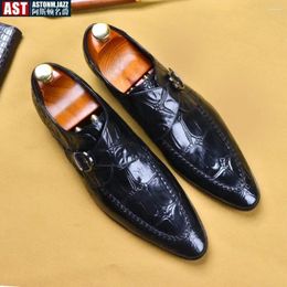 Dress Shoes Men Italian Leather Slip On Fashion Formal Loafers Mens Wedding Crocodile Pattern Oxford For Original