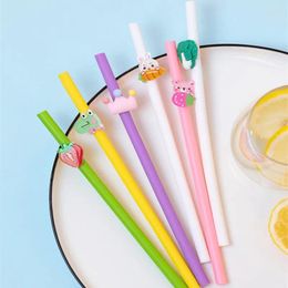 Drinking Straws Cute Silicone Reusable Food Grade With Cleaning Brush Bar Accessories Kids Birthday Party Supplies