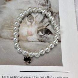 Dog Apparel Pet Cats Jewelry Korean Imitation Pearl Choker Puppy Collar Chihuahua Yorkshire Necklaces Cute Heart Pendant Supplies