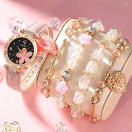 Wristwatches 5pcs Women's Watch Set Casual Fashion Pink Quartz Bracelet