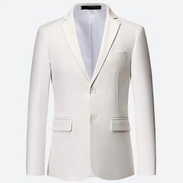 Plus Size 6XL 5XL Plain Colour White Formal Jackets Two Bittons Long Sleeve Korean Mens Suit Jackets Office Wear Wedding Blazer 240401