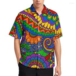 Men's Casual Shirts Full Print Colourful Flower Graphic Blouses For Men Clothes 3D Printed Bright Floral Beach Vacation Short Sleeve Tee Tops