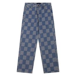 23f Nya herrdesigner Jeans Lo och Vu Limited Checkerboard sömmar tvättade blå lyxjeans Fashion Street kläder för män och kvinnor