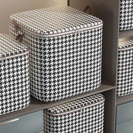 Storage Bags Houndstooth Large Capacity Clothes Bag Foldable Dustproof Bedroom Closet Wardrobe Household Organisers Box Non-Woven