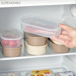 Storage Bottles 2Pcs/set Oval Food Container Sealed Plastic Fruit Box Fresh-keeping Leak-proof Refrigerator Organizer Kitchen