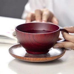 Cups Saucers Japanese Wooden Cup Breakfast Handle Outdoor Camping Large Capacity Milk Coffee Tea