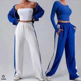 Active Sets 2024 1/2PCS Long Sleeve Crop Tops Tube Bra Yoga Set Workout Women Running Wide Leg Sweatpant Fitness Gym Outfit Wear Suits