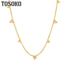 Pendant Necklaces TOSOKO Stainless Steel Jewellery Triangle Inlaid With Zircon Necklace For Women's Minimalist Collarbone Chain BSP1633