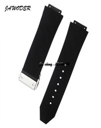 JAWODER Watch Bands 28mm X 19mm Men Stainless Steel Silver Deployment Clasp Black Diving Silicone Rubber Strap Accessories for HUB5301329