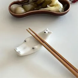 Chopsticks Cute Polar Bear Style Ceramic Chopstick Holder Household Dining Table Pillow Tableware Decor Spoon Fork ZE339