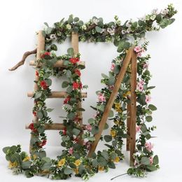 Decorative Flowers 1.8m Artificial Eucalyptus Violet Rattan Wedding Home Decor Money Leaf Grass Background Arched Wall Decoration