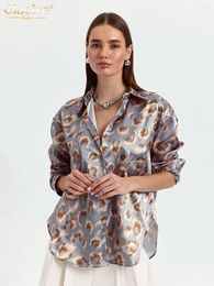 Women's Blouses Clacive Fashion Loose Print Shirt 2024 Vintage Lapel Long Sleeve Elegant Classic Pattern Top Female Clothing