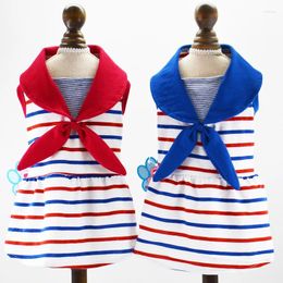 Dog Apparel Cat Dress Spring Summer Striped Navy Skirt Shirt Pet Puppy T-shirt Vest Home Clothing Cotton Stripes 2 Colours