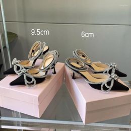 Sandals Buy Shoes 6.5cm Heels Design Mach Bow Wraparound Ankle Strap Pumps Crystals Pointed Toe Diamond Silk Satin Stiletto