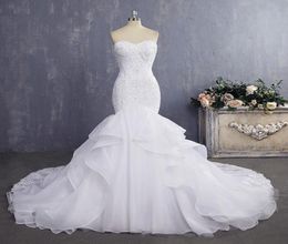 Elegant Bride Gown Ruffles Sweetheart Sexy Trumpet Mermaid Wedding Dresses with Pearl Cap Sleeve Vintage Lace Bridal Gowns8228870