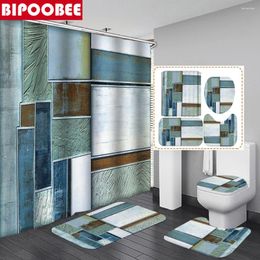 Shower Curtains Polyester Fabric Curtain Stone Grain Pattern Bath Mat Toilet Lid Cover Pedestal Non-Slip Rug Bathroom With Hooks