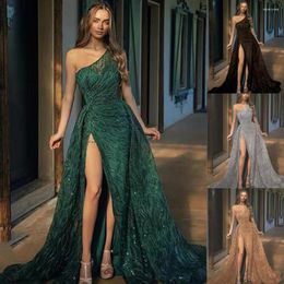 Party Dresses Bowith Evening Luxury Dress Green One Shoulder Split Gown Prom Elegant For Women Wedding Formal Occasion Gala Gift