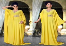 Dubai Style Vestidos V Neck Long Sleeves Diamond Beaded Elegant Arabic Evening Gowns Muslim Plus Size Prom Kaftan For Women Formal3536500
