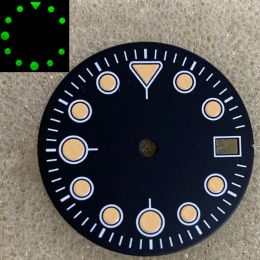 Kits Watch Accessories 28.5mm Watch Dial Green Luminous Marks Date Window Black Watch Faces Fit Japan NH35/ NH36 Automatic Movement