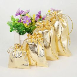 Gift Wrap 50pcs/lot Gold Foil Organza Bag Drawstring Jewelry Packaging Bags Christmas Decoration Wedding Favor Pouch