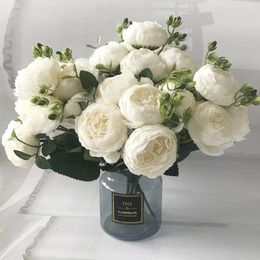 Decorative Flowers Beautiful 5-Head Faux Persian Rose Artificial Bouquet For Home And Wedding Decoration
