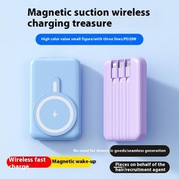 Best-selling new Magsafe magnetic wireless three wire power bank 20000mAh equipped with mini fast charging mobile power supply