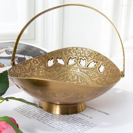 Decorative Figurines European Style Imported Brass Hollow Out Carved Fruit Bowl Household Tea Table Snack Disc Porch Key Jewellery Snacks