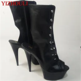 Dance Shoes Spring Summer Women's Boots 15cm Sexy Peep Toes Fashion 6 Inch Soft Leather Ladies High Heel Short