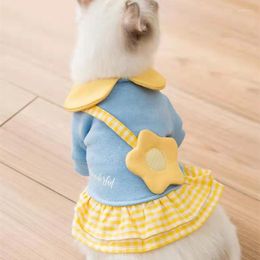 Dog Apparel Pet Spring Summer Thin Fleece Clothes Lovely Cats Dogs Skirt Sweet Dress Princess Fashion Coat With Cartoon Backpack