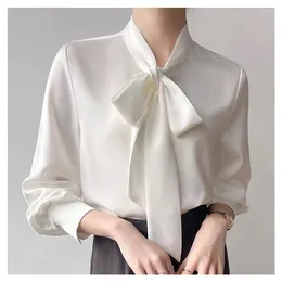 Women's Blouses Autumn Chiffon Blouse Women Shirt Professional Full Sleeve Top Solid Casual Bow White Elegant Ladies Blusas