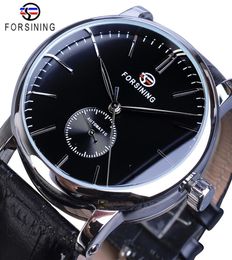 Forsining Minimalist Men039s Mechanical Watch Black Slim Dial Automatic Casual Genuine Leather Clock Male Wristwatch Relogio Sa1908212