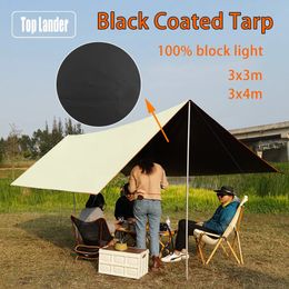 3x4 3x Black Coated Tarp Screen Shade Membrane Camping Tarp Waterproof Outdoor Tarpaulin Shelter Sunshade Flysheet Awning UV50 240327