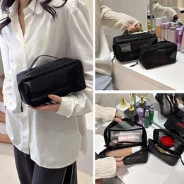 Storage Bags Handheld Black Mesh Zipper Makeup Bag Case Cosmetic Portable Travel Organiser Toiletry Wash