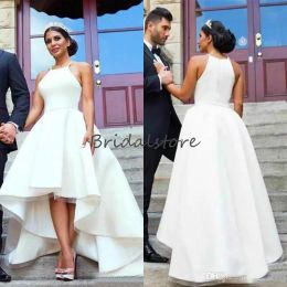 Dresses Middle East High Low Wedding Dresses Sleeveless Elegant Front Short Back Long Country Wedding Dress Plus Size Spring Asymmetric Br