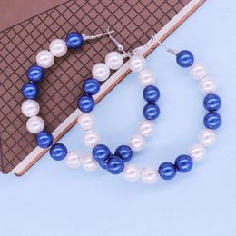 Hoop Earrings Drop Fashion Handmade Large Size 10MM White Blue Pearl Greek Zeta Phi Beta Label Sorority For Gifts